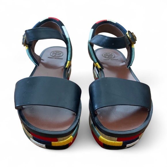 Tory Burch Leather Camilla Embroidered Platform Ankle Strap Sandals Size 6 - Picture 4 of 8